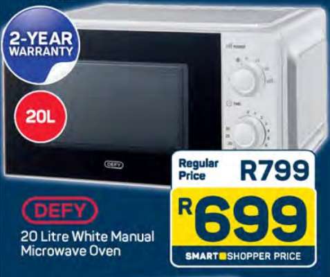 DEFY 20 Litre White Manual Microwave Oven