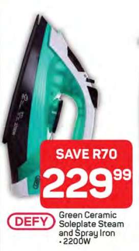DEFY Green Ceramic Soleplate Steam and Spray Iron