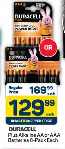 Duracell Plus Alkaline AA or AAA Batteries 8-Pack Each