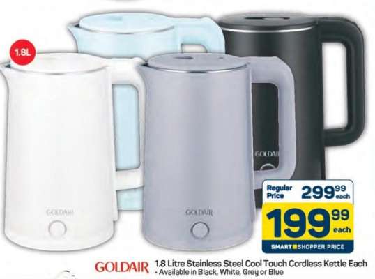 Goldair 1.8 Litre Stainless Steel Cool Touch Cordless Kettle