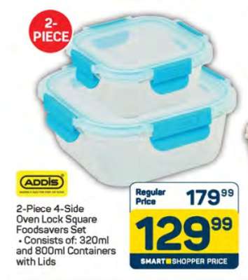 Addis 2-Piece 4-Side Oven Lock Square Foodsavers Set