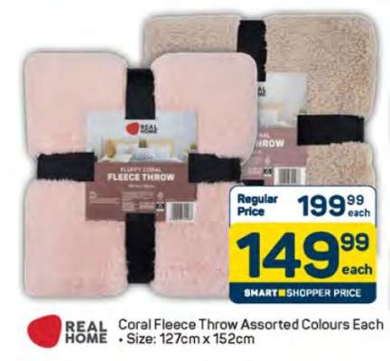 Coral Fleece Throw Assorted Colours Each