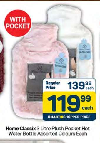 Home Classix 2 Litre Plush Pocket Hot Water Bottle