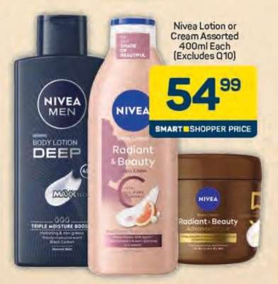 Nivea Lotion or Cream Assorted 400ml Each (Excludes Q10)