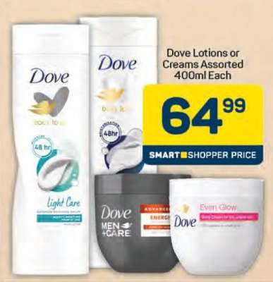 Dove Lotions or Creams Assorted 400ml Each