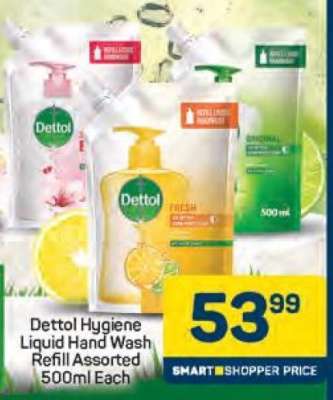 Dettol Hygiene Liquid Hand Wash Refill Assorted 500ml Each