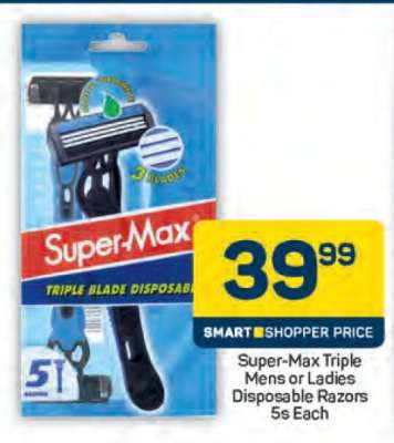 Super-Max Triple Mens or Ladies Disposable Razors 5s Each