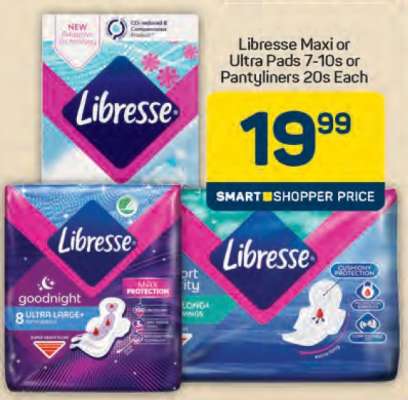 Libresse Maxi or Ultra Pads 7-10s or Pantyliners 20s Each