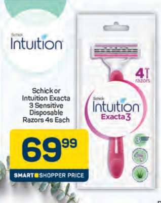 Schick Intuition Exacta 3 Sensitive Disposable Razors 4s Each