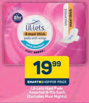 Lil-Lets Maxi Pads Assorted 8-10s Each (Excludes Maxi Nights)