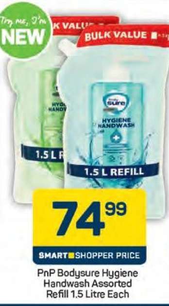 PnP Bodysure Hygiene Handwash Assorted Refill 1.5 Litre Each