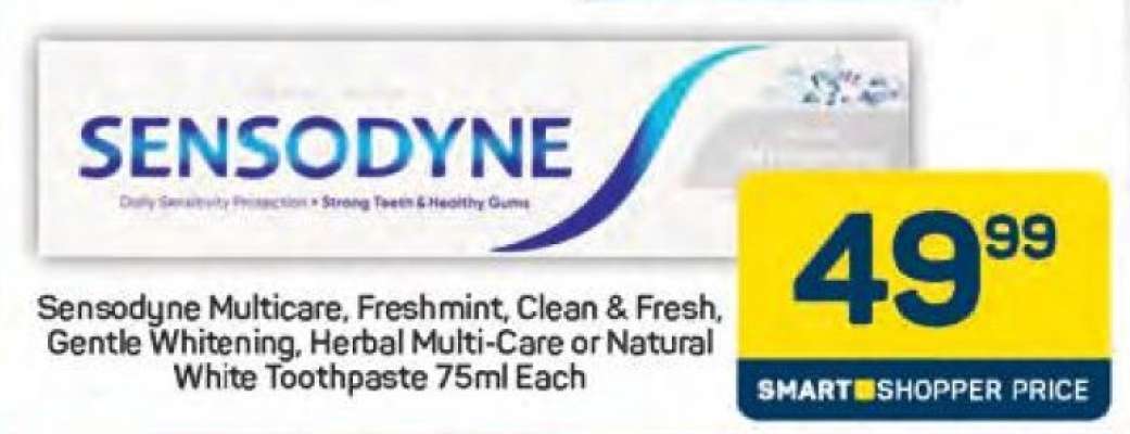 Sensodyne Multicare, Freshmint, Clean & Fresh, Gentle Whitening, Herbal Multi-Care or Natural White Toothpaste 75ml Each