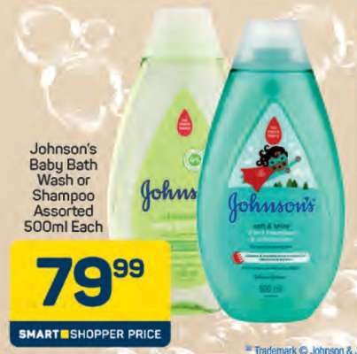 Johnson's Baby Bath Wash or Shampoo Assorted 500ml Each