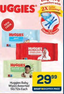 Huggies Baby Wipes Assorted 56/72s Each