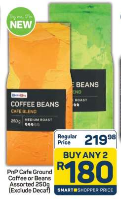 PnP Cafe Ground Coffee or Beans Assorted 250g (Exclude Decaf)