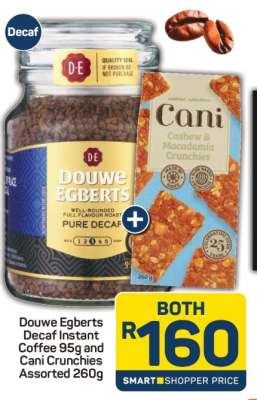 Douwe Egberts Decaf Instant Coffee 95g and Cani Crunchies Assorted 260g