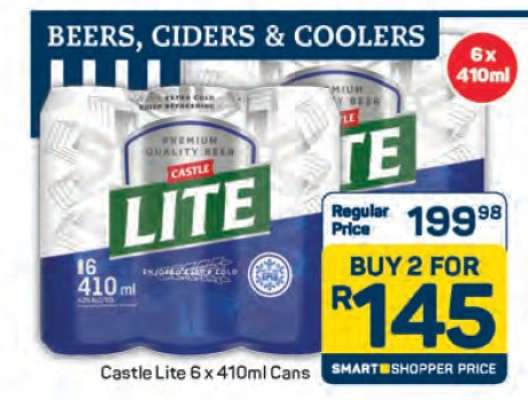 Castle Lite 6 x 410ml Cans