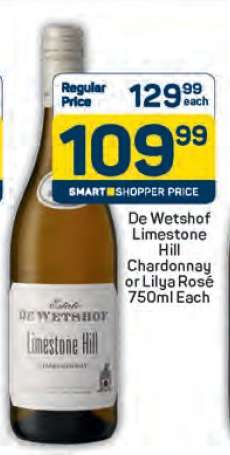 De Wetshof Limestone Hill Chardonnay or Lilya Rosé 750ml Each