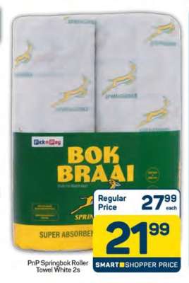 PnP Springbok Roller Towel White 2s