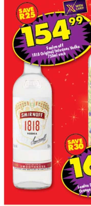 SMIRNOFF 1818 ORIGINAL/INFUSIONS VODKA 750ml each