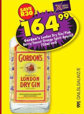 Gordon's London Dry Gin/Pink Berry/Sunset Orange Spirit Aperitif 750ml each