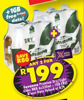 Savanna Premium Dry/Light Cider NRB 6x330ml + 1GB FREE K'nect Data
