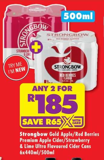 Strongbow Gold Apple/Red Berries Premium Apple Cider/Strawberry & Lime Ultra Flavoured Cider Cans 6x440ml/500ml