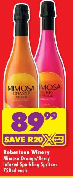 Robertson Winery Mimosa Orange/Berry Infused Sparkling Spritzer 750ml each