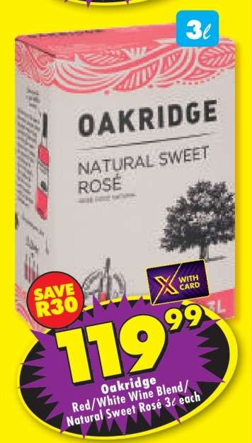 Oakridge Red/White Wine Blend/Natural Sweet Rosé 3ℓ each