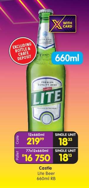CASTLE LITE BEER 660ml RB