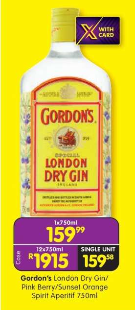 GORDON'S LONDON DRY GIN/PINK BERRY/SUNSET ORANGE SPIRIT APERITIF 750ml