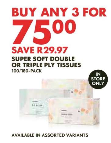 Super Soft Double or Triple Ply Tissues