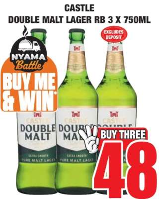 CASTLE DOUBLE MALT LAGER RB 3 X 750ML