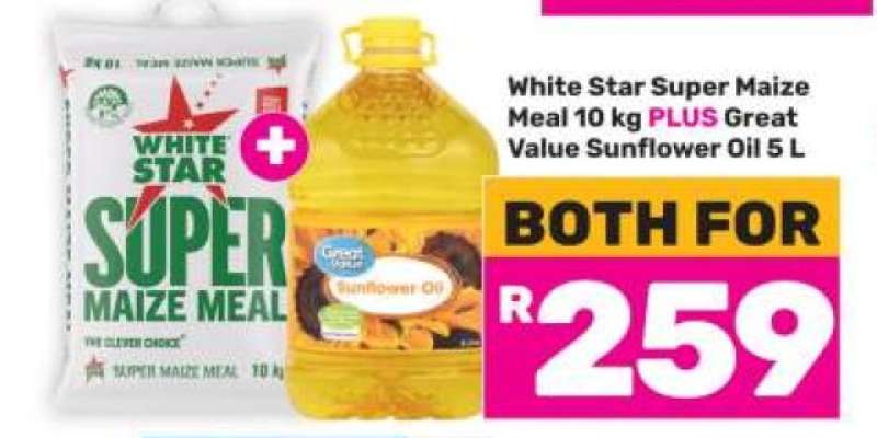 White Star Super Maize Meal 10 kg PLUS Great Value Sunflower Oil 5 L