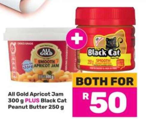 All Gold Apricot Jam 300g + Black Cat Peanut Butter 250g