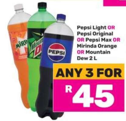 Pepsi Light, Pepsi Original, Pepsi Max, Mirinda Orange, Mountain Dew 2L