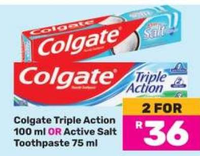 COLGATE Triple Action 100 ml or Active Salt Toothpaste 75 ml