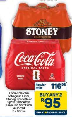 Coca-Cola Zero or Regular, Fanta, Stoney, Sparletta or Sprite