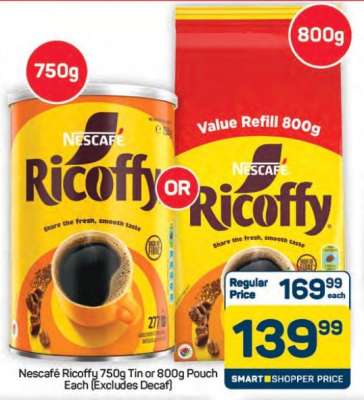 Nescafé Ricoffy 750g Tin or 800g Pouch