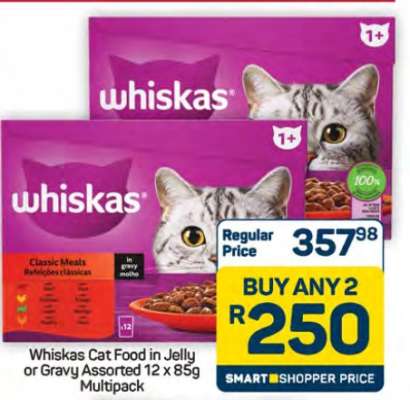 Whiskas Cat Food in Jelly or Gravy Assorted 12 x 85g Multipack