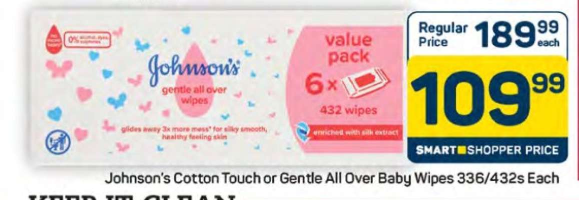 Johnson's Cotton Touch or Gentle All Over Baby Wipes
