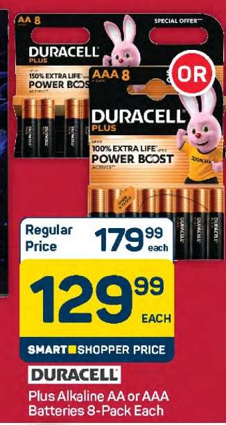 Duracell Plus Alkaline AA or AAA Batteries 8-Pack Each