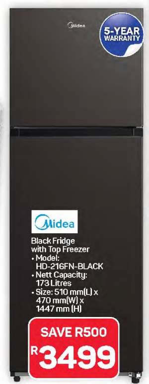 Midea Black Fridge with Top Freezer
