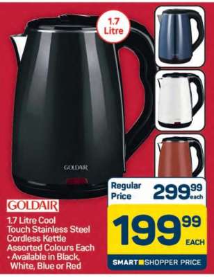 Goldair 1.7 Litre Cool Touch Stainless Steel Cordless Kettle