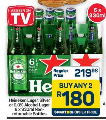 Heineken Lager, Silver or 0.0% Alcohol Lager