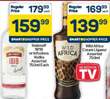 Smirnoff 1818 or Infusions Vodka Assorted 750ml