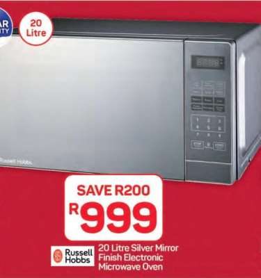 Russell Hobbs 20 Litre Silver Mirror Finish Electronic Microwave Oven