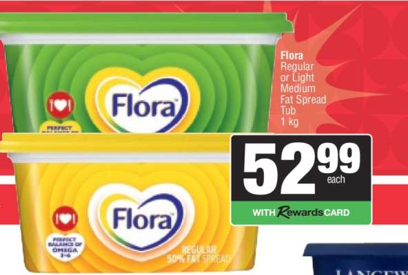 Flora Regular or Light Medium Fat Spread Tub
