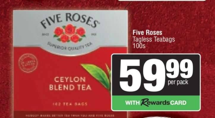Five Roses Tagless Teabags 100s