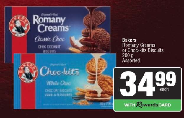 BAKERS Romany Creams or Choc-kits Biscuits